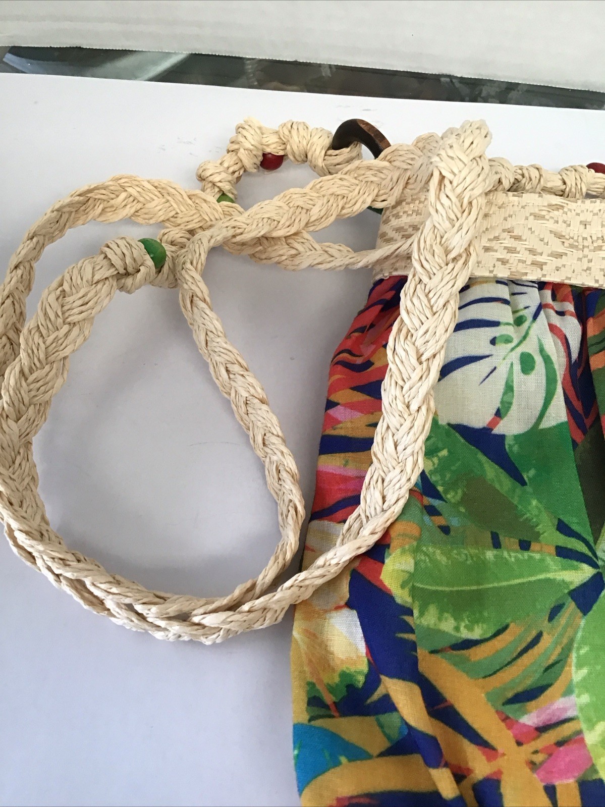 Cappelli Straworld Small Boho Zippered Beaded Fabric & Straw Crossbody Purse NWT