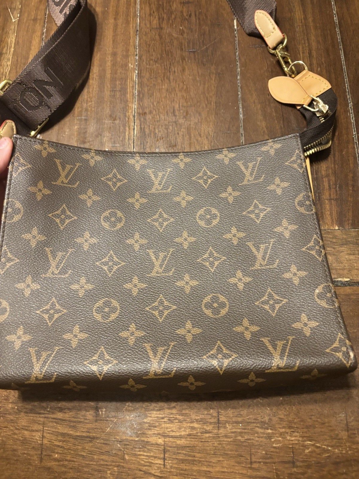 Louis Vuitton Monogram Zip Pochette Crossbody Bag Brown Gold Hardware