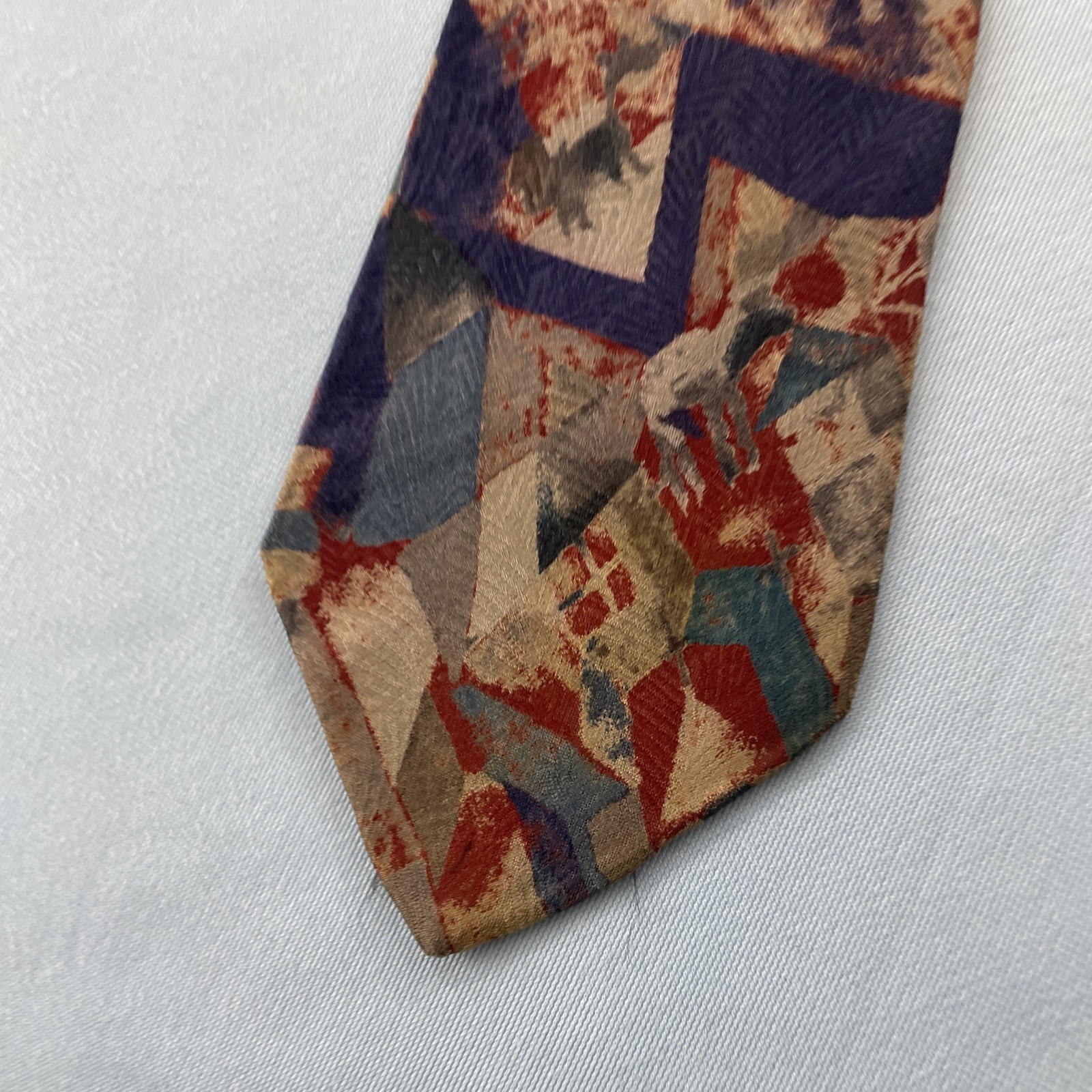 Rubinacci Silk Neck Tie MCM Mod Abstract Art Splat Brown Red Blue vtg 4×59 Wear