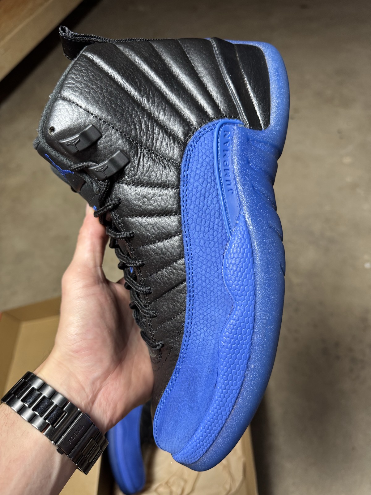 Size 8M/9.5W – Jordan 12 Retro Black Game Royal 130690-014 Pre-Owned
