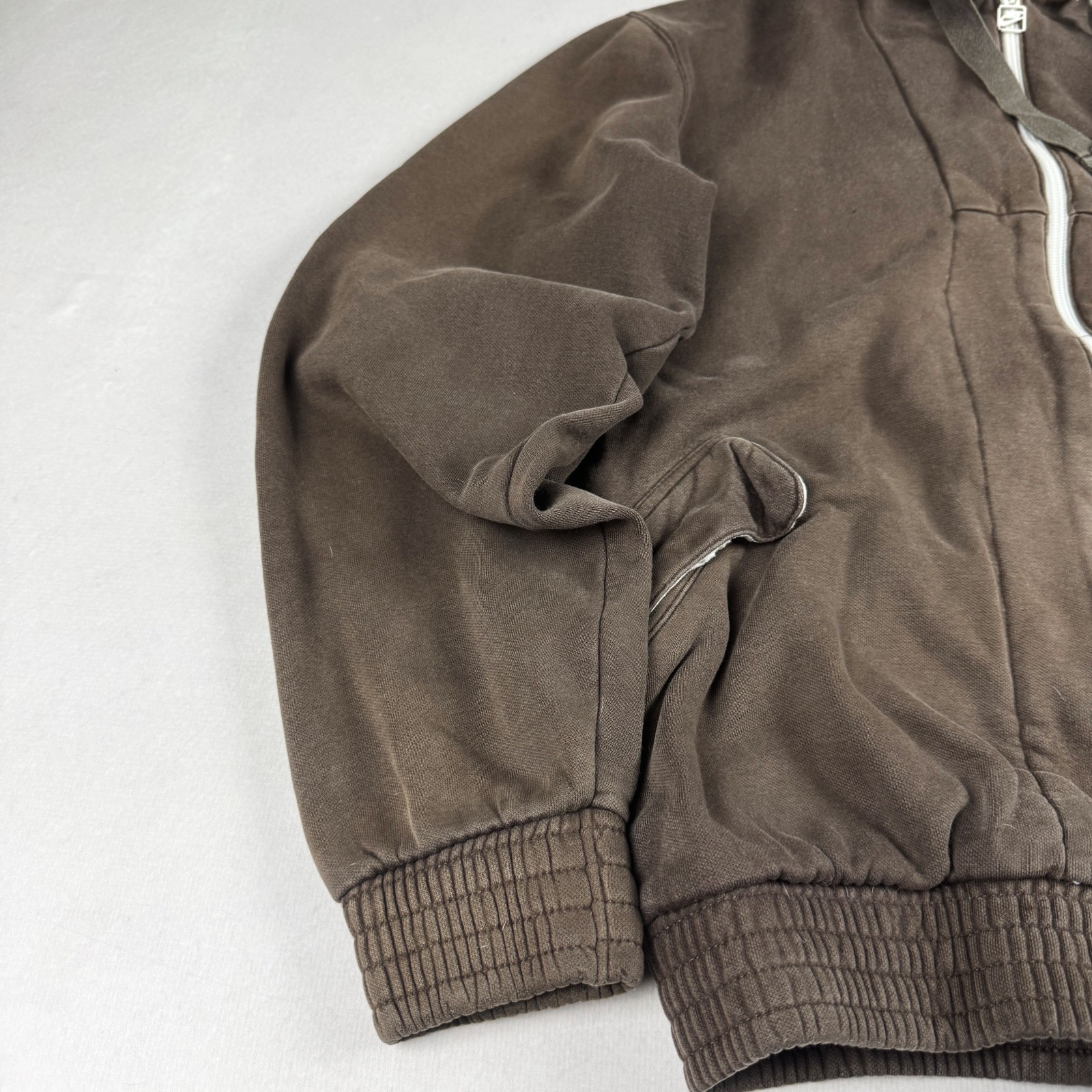 Womens Nike Y2K Full Zip Hoodie Brown Faded Heavyweight Sweatshirt Minimal Sport