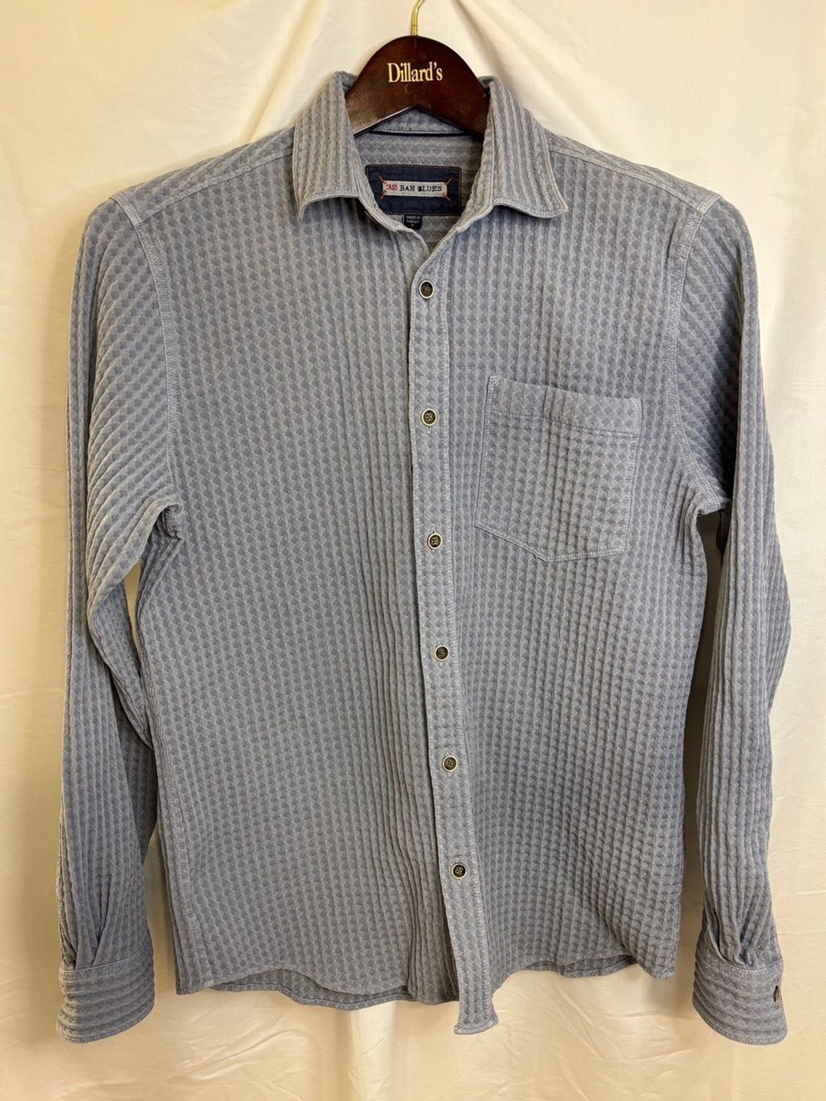 Light Blue Men’s 32 BAR BLUES Textured Long-Sleeve Shirt Small