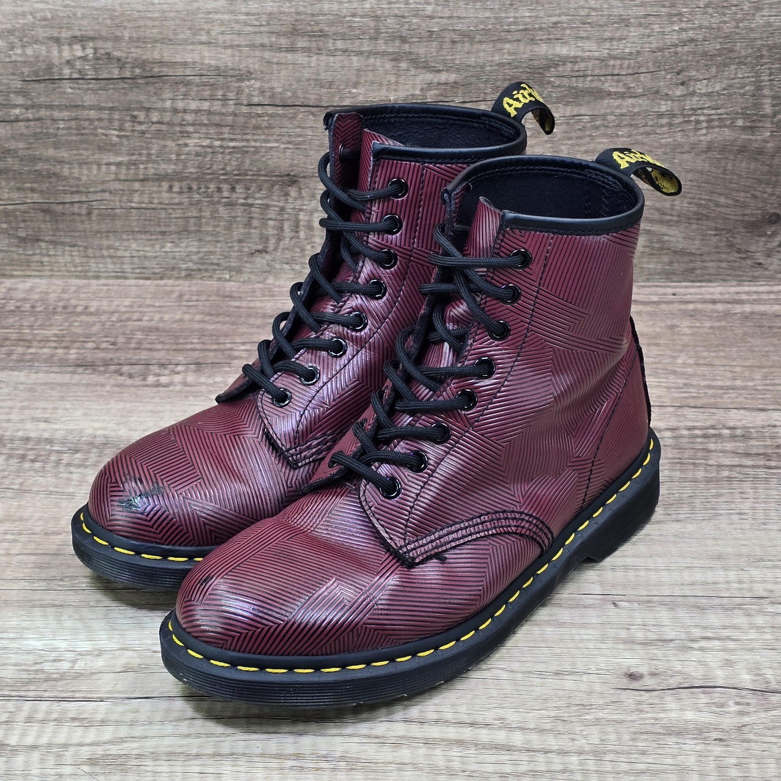 Dr. Martens 1460 Geo Stripe Men’s Sz 9 Women’s Sz 10 Oxblood Black Leather Boots