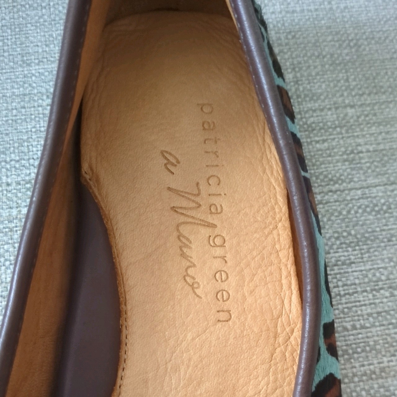 Patricia Green Jillian Driving Moccasin Teal Leopard Calf Hair Size 9.5W NEW