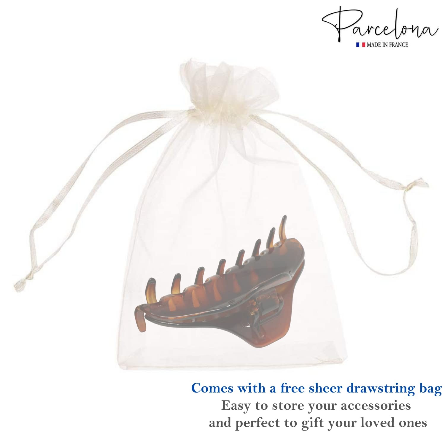 Parcelona French Boss Thin 3 1/2″ Medium Celluloid Jaw Hair Claw for Women