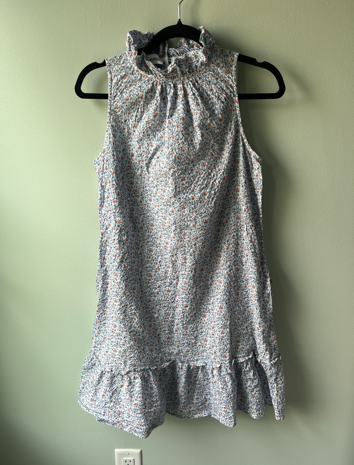 Sara Campbell Women’s S Regular Sleeveless High Neck Floral Ruffle Dress