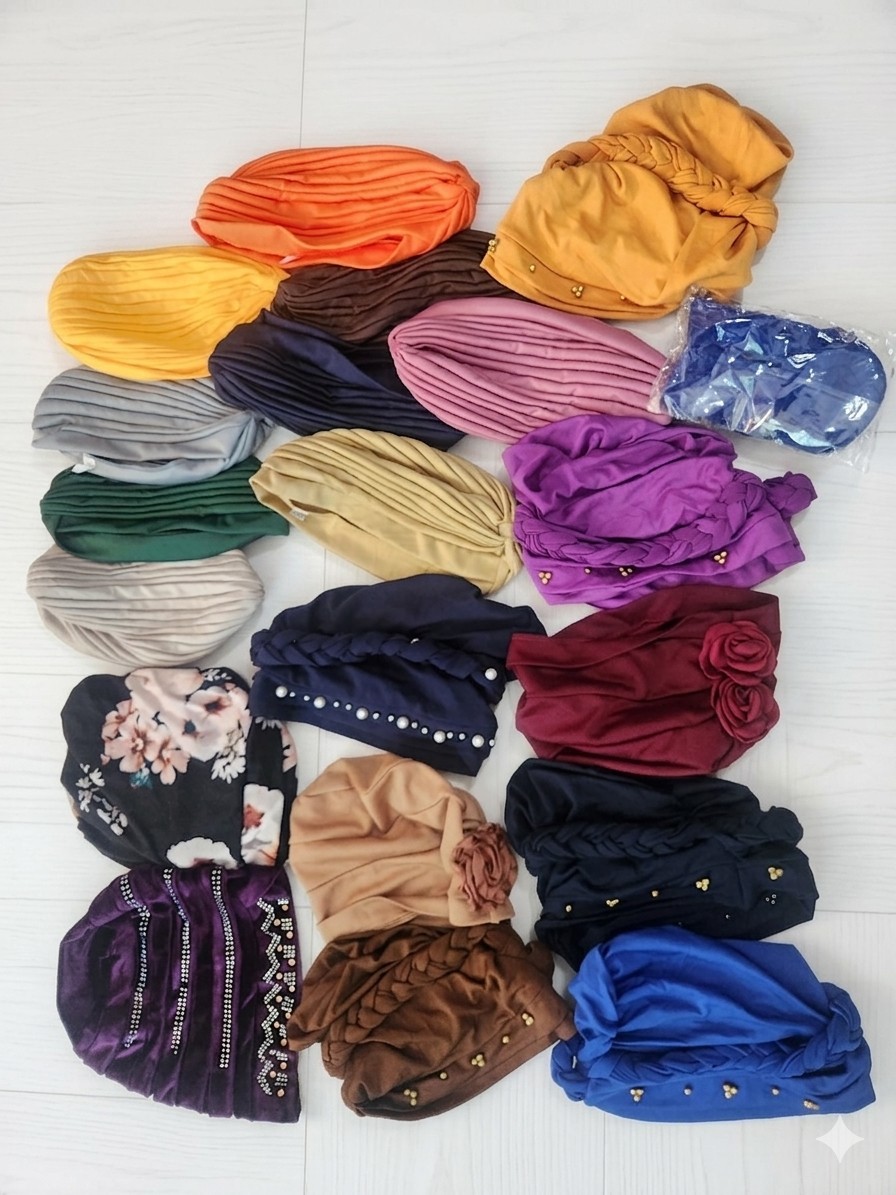 Multicolor Head Coverings – Mixed Pattern, Studs, Pearls, Flower