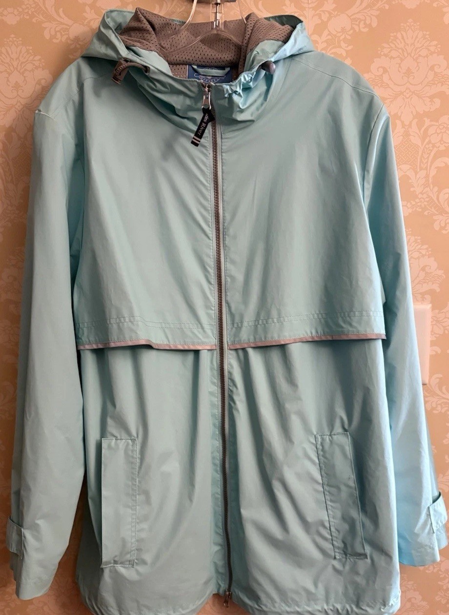 Charles River Apparel Rain Jacket Coat XL Ladies Misses Reflective Hood Zip Mint