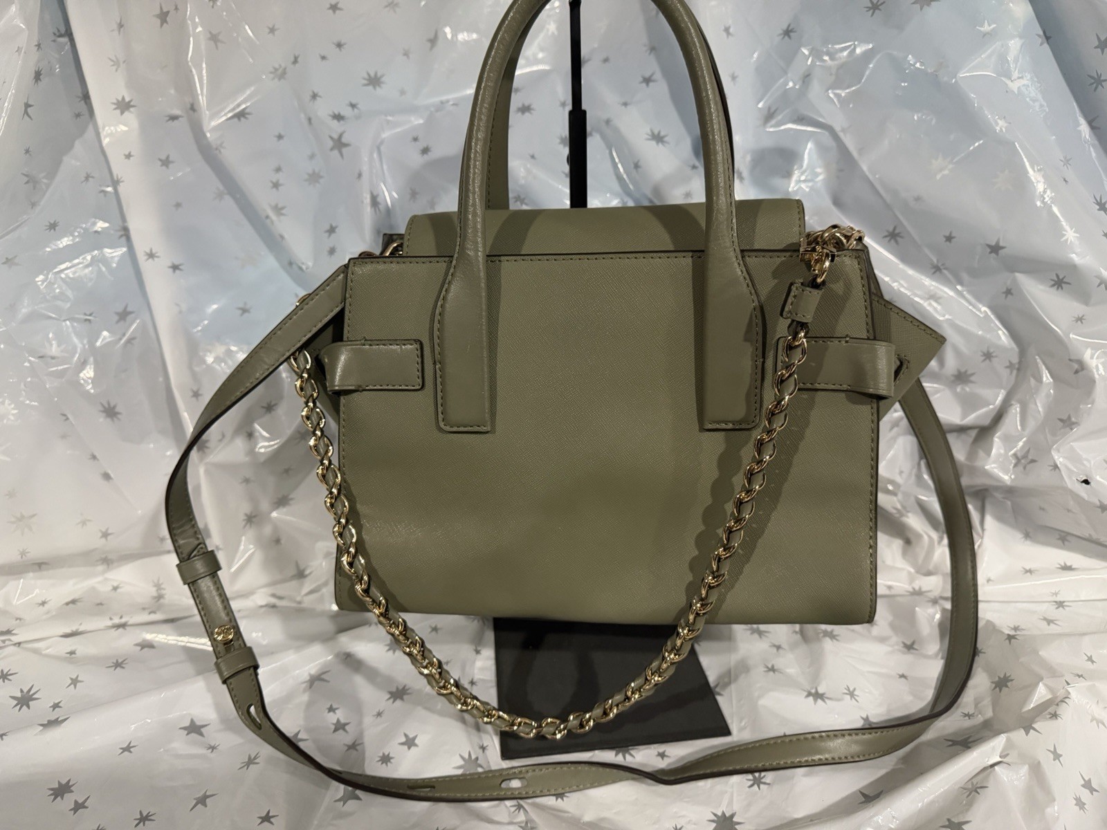 Michael Kors Green Medium Satchel Top Handle Buckle/Zip Gold Detachable Strap