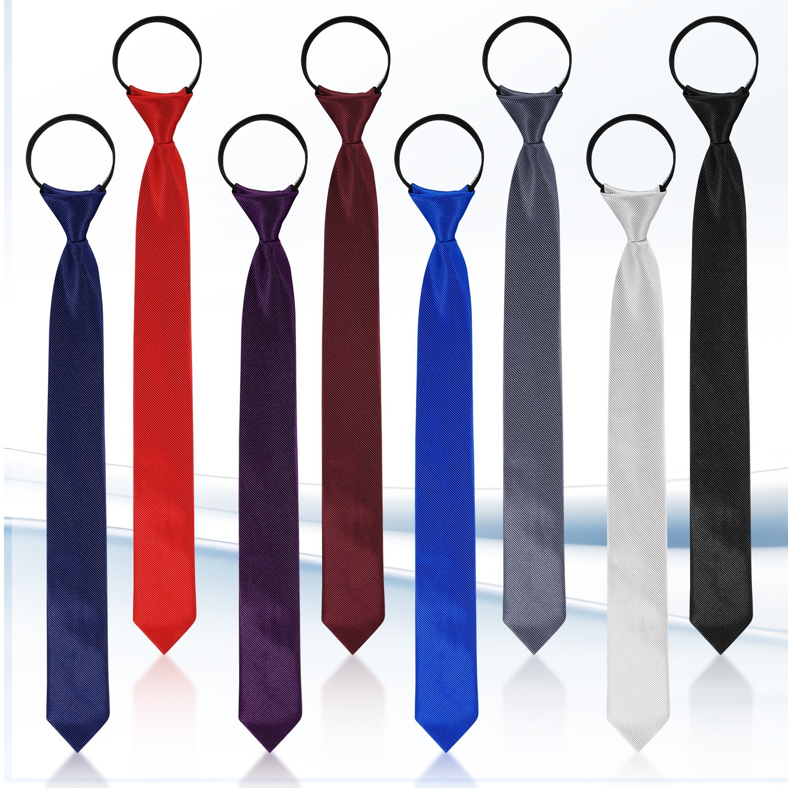 8pcs Pre-Tied Necktie for Men – Solid Color Neck Tie with Adjustable Zipper