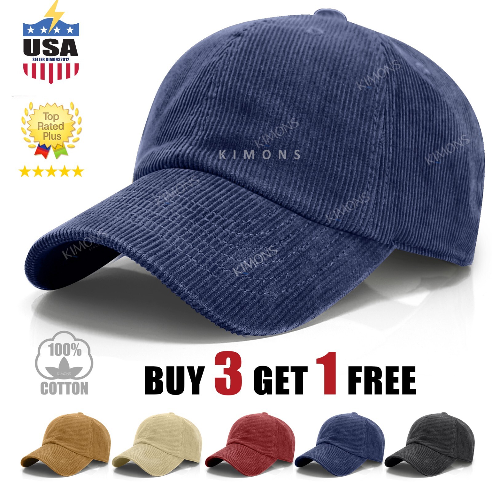 Corduroy Dad Hat Baseball Classic Adjustable Plain Cap Unisex Cotton Cord CO