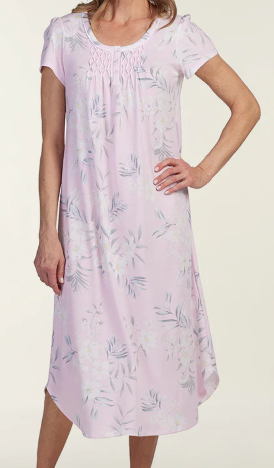 Nwt $59 Miss Elaine Pink FLORAL BOUQUET Cap Sleeves 46″ LONG Ballet Nightgown L