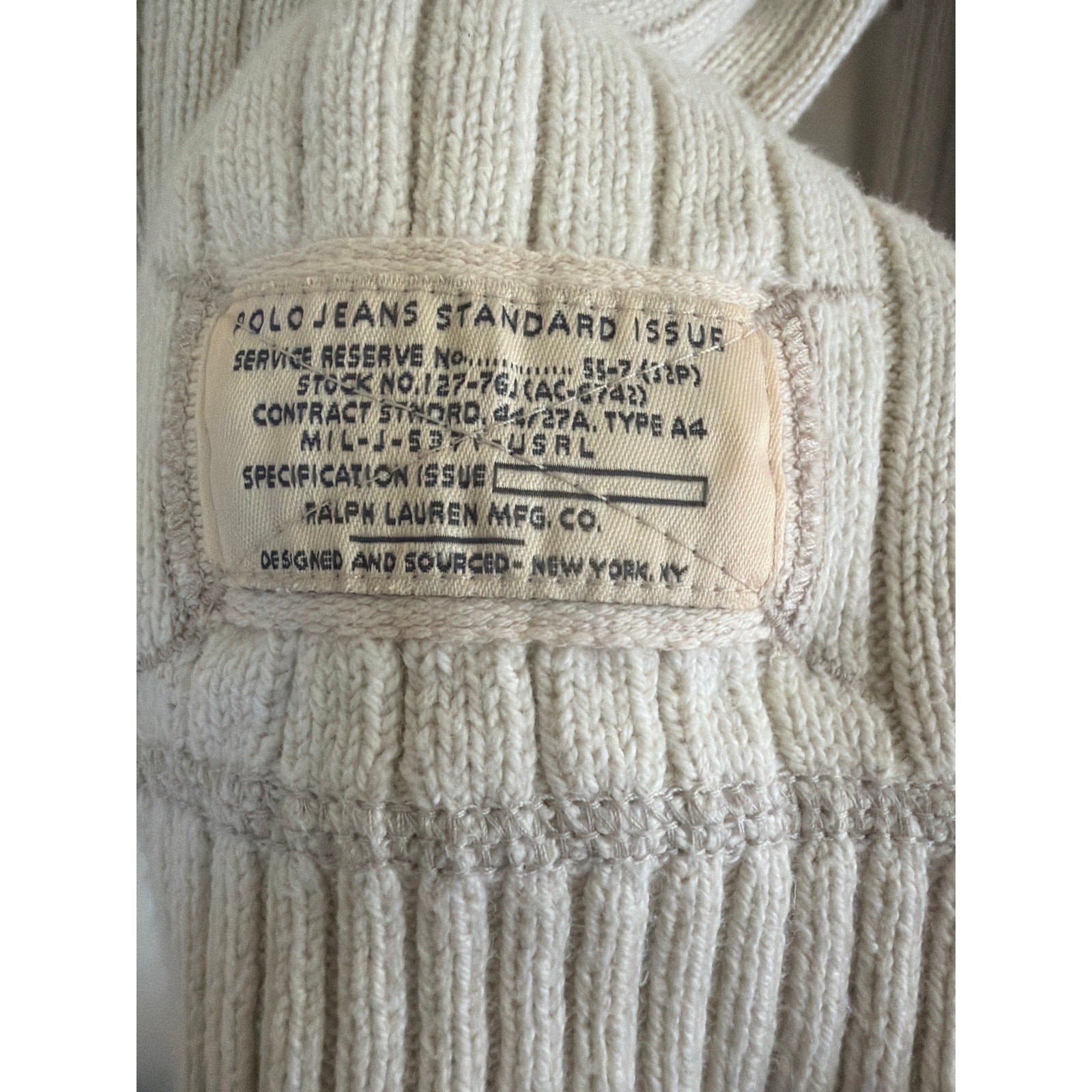 Vintage 90s Y2K Polo Jeans Co Ralph Lauren Cream Cotton Rib Knit Sweater XXL