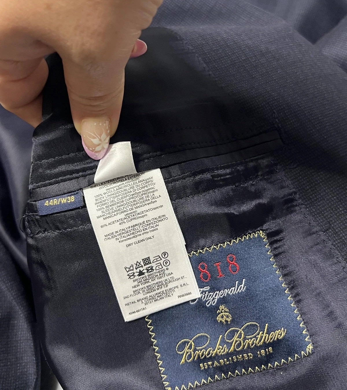 Brooks Brothers 1818 Fitzgerald Blazer Mens 44R Navy Plaid Drago Wool Made Italy