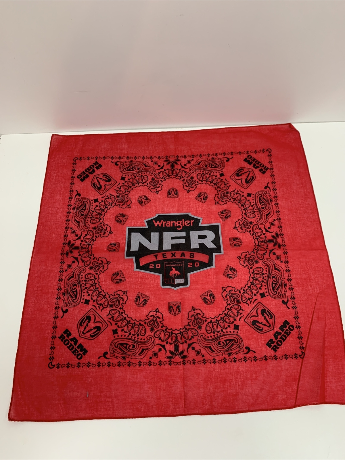 Ram Dodge Wrangler NFR ProRodeo PRCA Texas 2020 Red Bandanna 22″ X 21 .5”