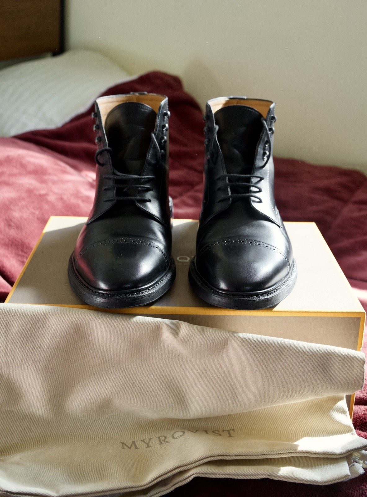 Myrqvist TJÄRNÖ Black Cap Toe Derby Boots Goodyear Welted Size 8.5 US Size 8 UK