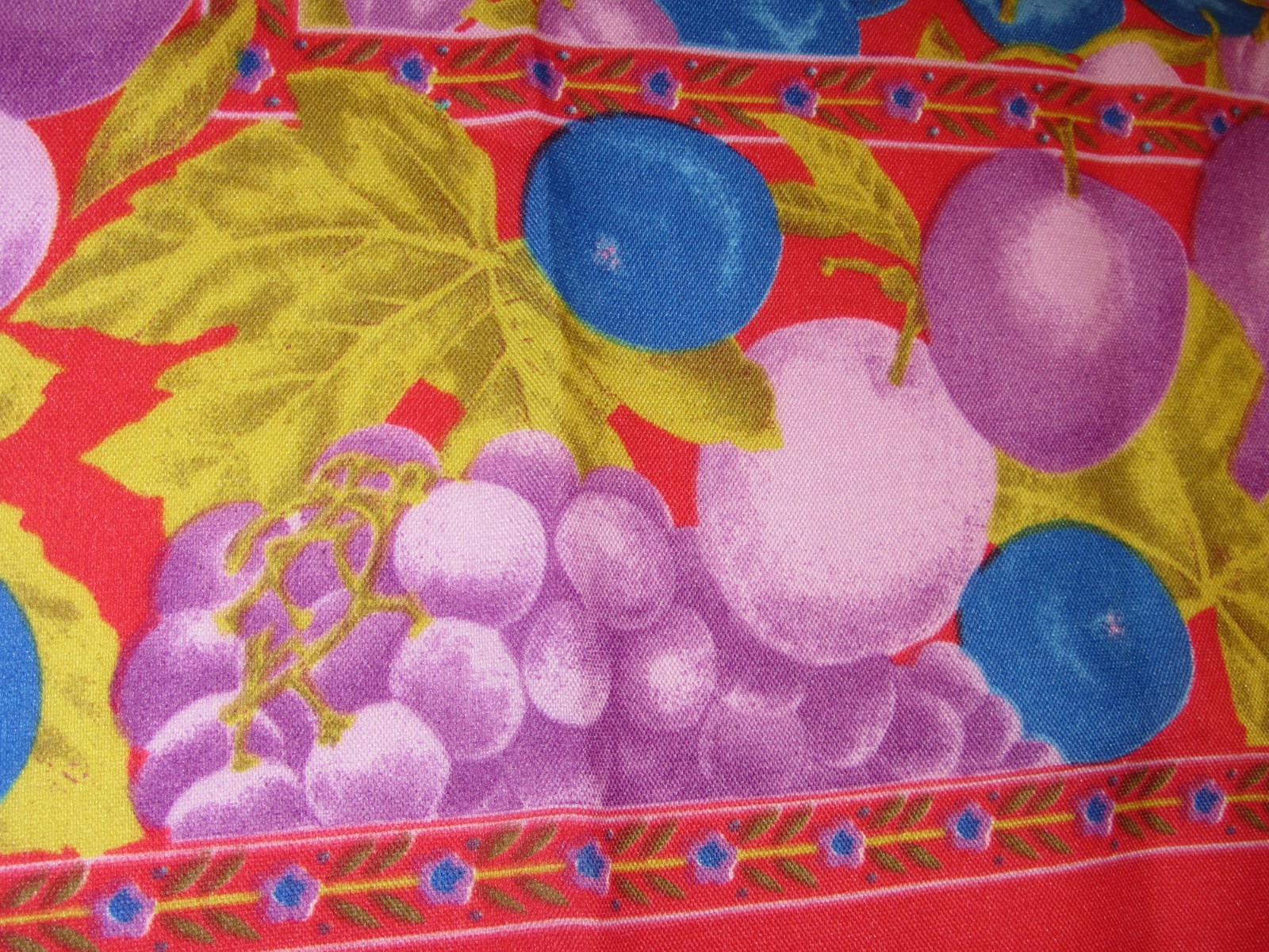 Vintage Italian Polyester Scarf 31 x 31 Fruit Red Blue Purple Italy BEAUTIFUL!!!