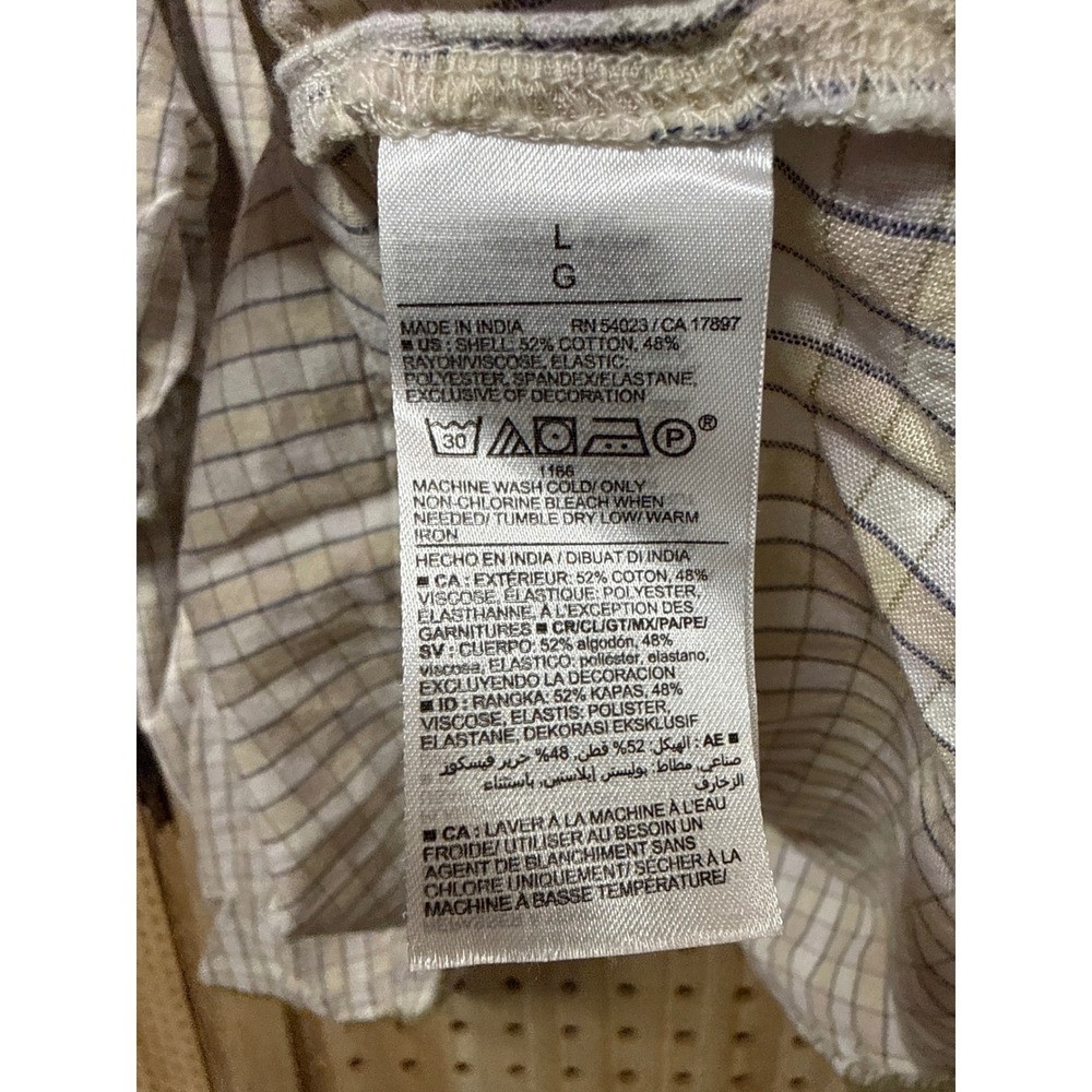 Old Navy Womens Large Plaid Smocked Peplum Puff Sleeve Blouse Cream Olive Green