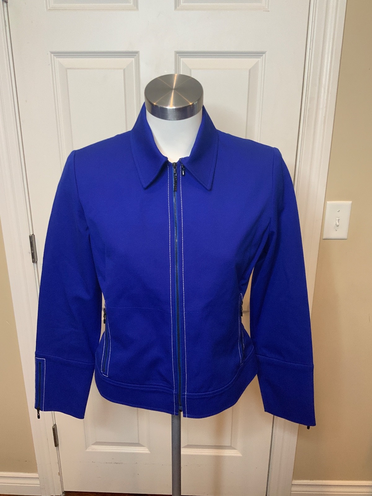 St. John Marine Blue Zip-Up Jacket, Size P, NWT!