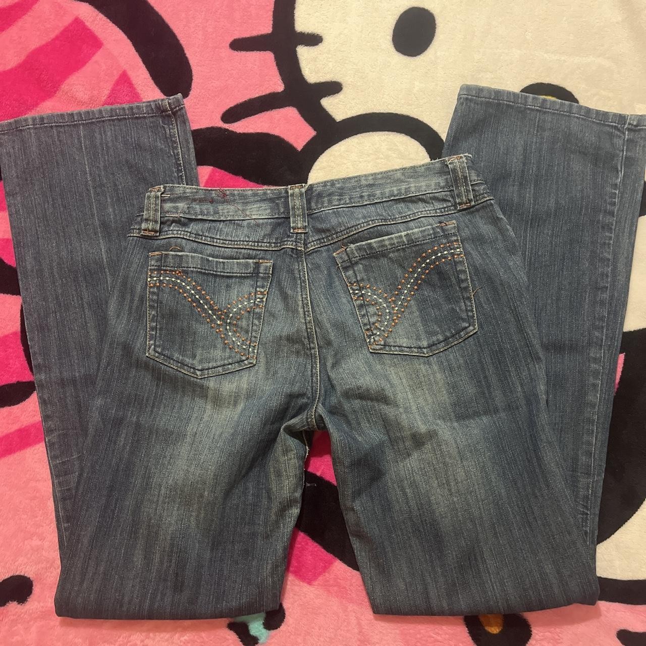 Super cute ultra low rise, vintage Y2K, mud dark denim jeans