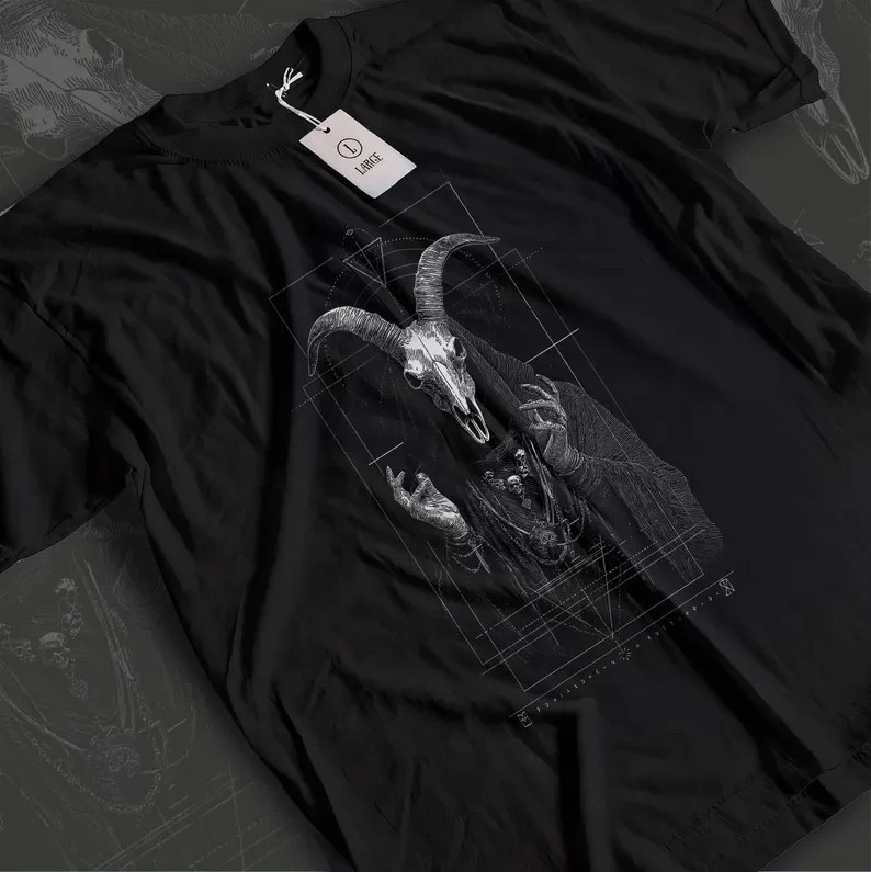 Occult Graphic Tee: Baphomet Goat Skull – Dark Pagan Streetwear