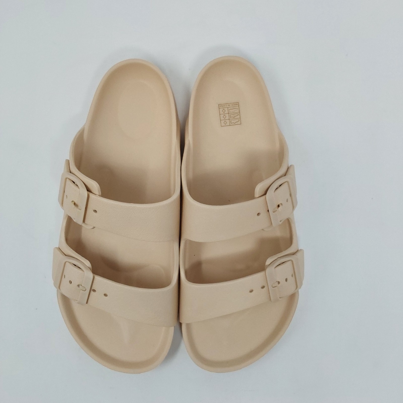 Women’s Double Buckle Comfort Slide Sandals Beige Size EU 40 US 9-9.5