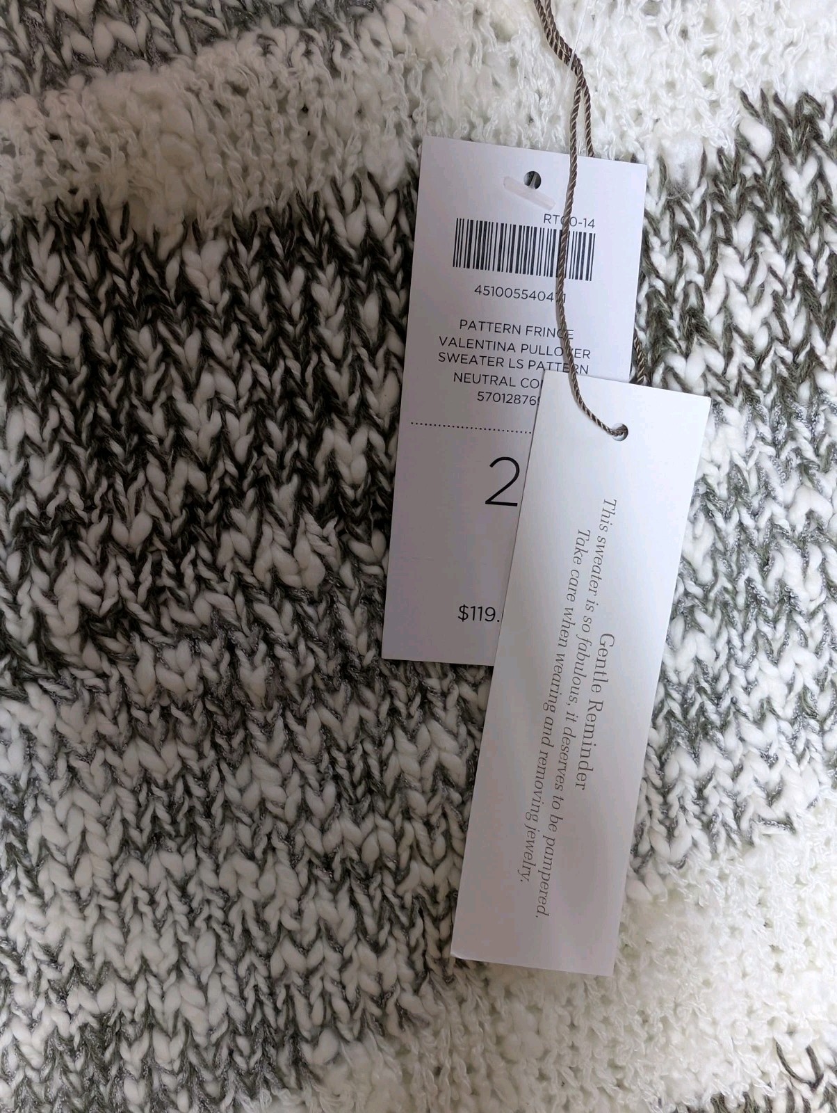 Chicos Womens Fringe Sweater Size 2 White Moss Green