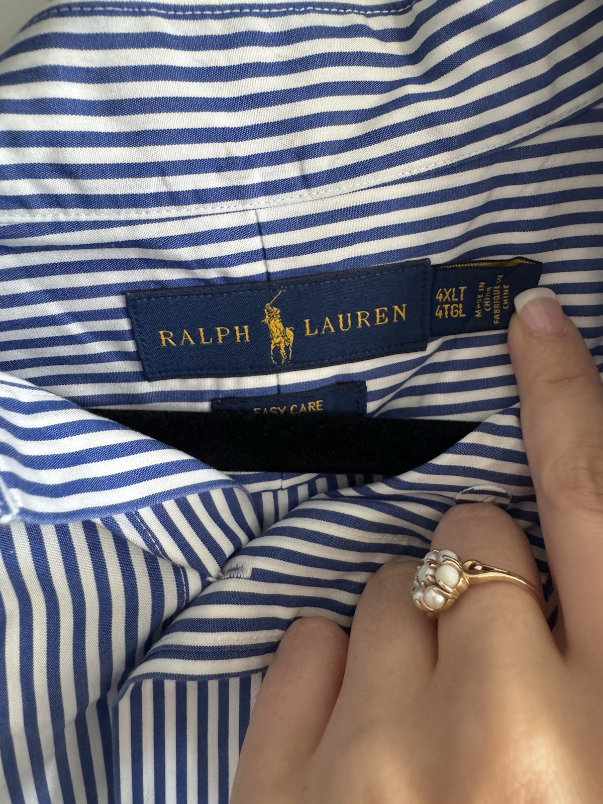 Ralph Lauren Easy Care 4XLT Big & Tall Blue White Striped Button-Up Shirt