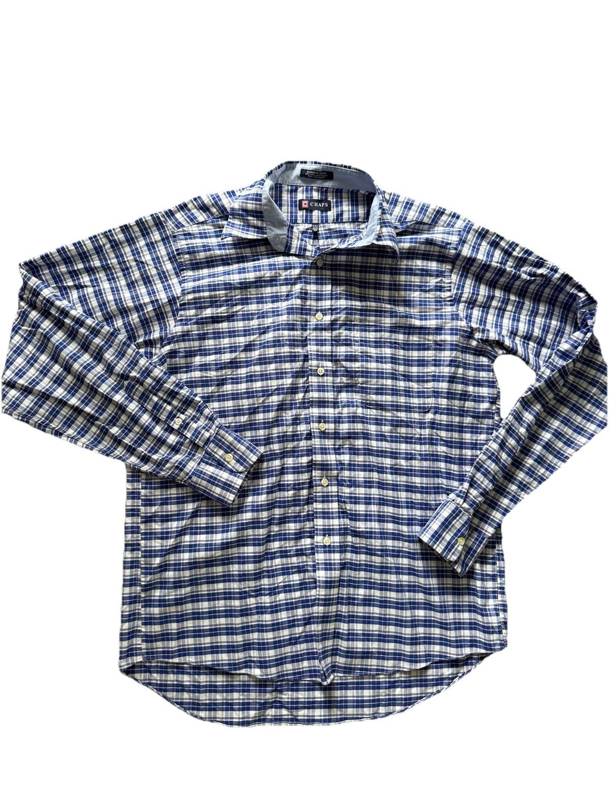 Chaps button up Dress Shirt Men 16-16 1/2 36/37 checkered Long Sleeve Casual