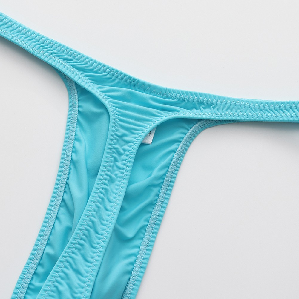 Men Ice Silk Low Rise Gstring Thong Underwear with Bulge Pouch for Men