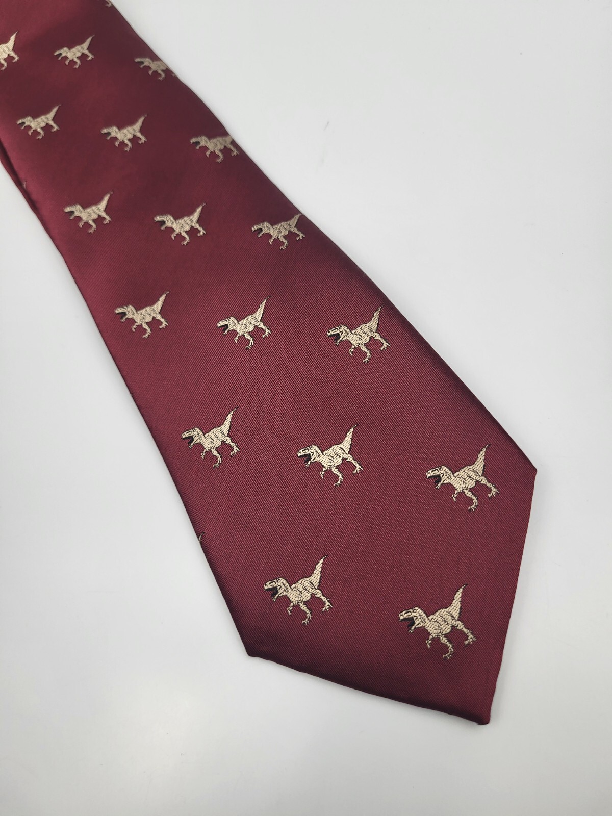Barry Wang Silk Tie Red Gold Geometric Dinosaurs Men Necktie Italy 60 x 3.25