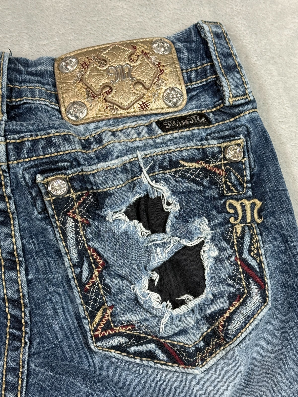 Miss Me Signature Skinny Jeans Womens Sz 25 Blue Distressed Stretch Denim