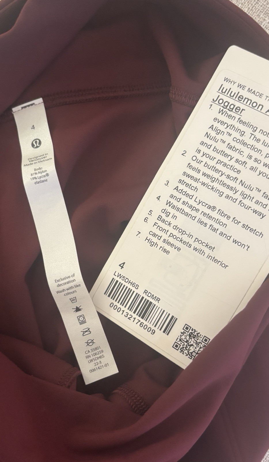 🍒 New! Lululemon Sz 4 Align High Rise Jogger 28″ Red Merlot Burgundy Nulu NWT