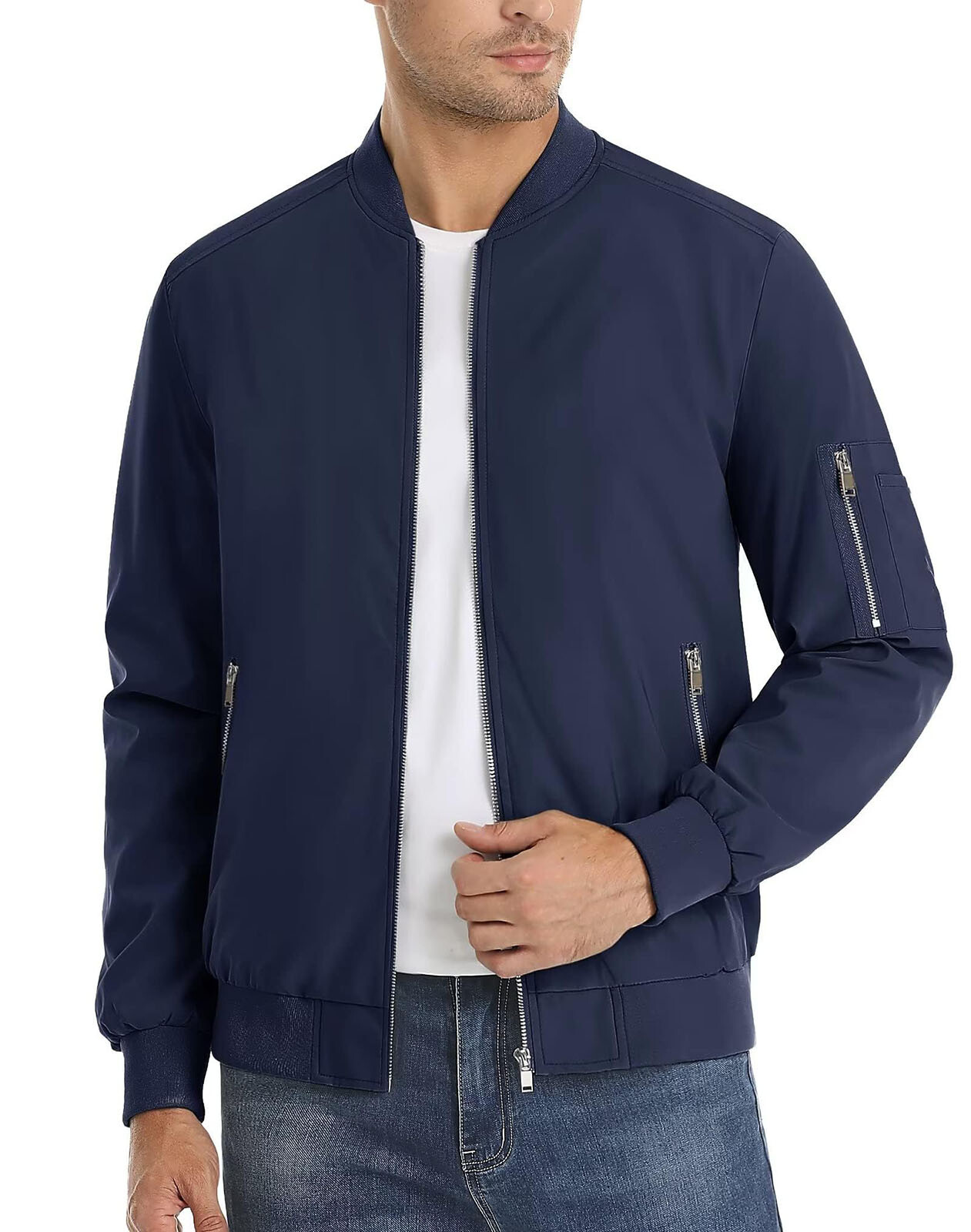 Men’s Lightweight Bomber Jacket Causal Spring Fall Windbreaker Full Zip Outwear