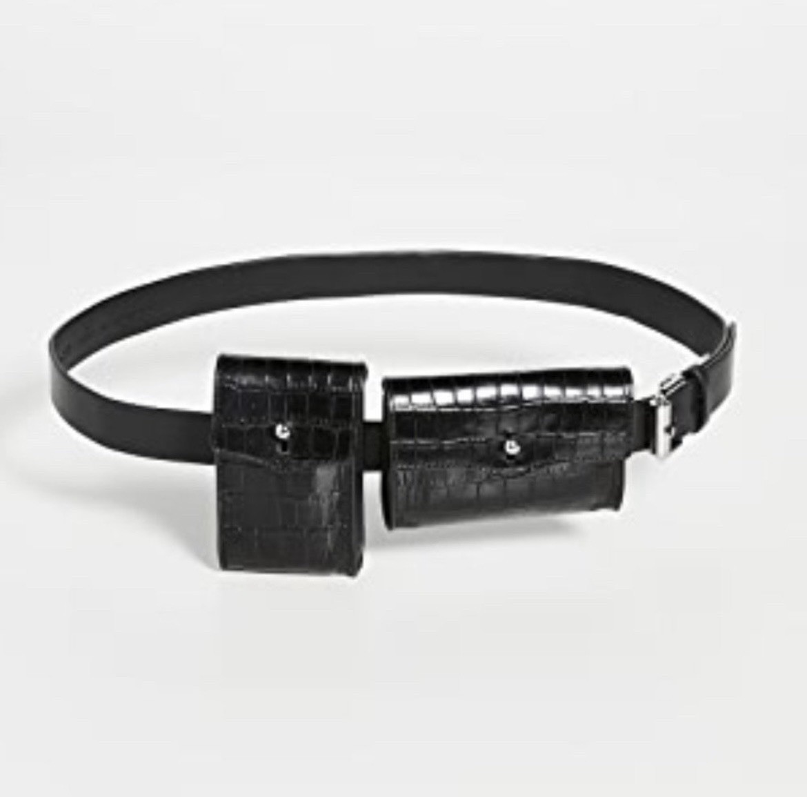 REBECCA MINKOFF | LEATHER CROCODILE EMBOSSED FANNY BELT BAG IN BLACK SMALL/MED