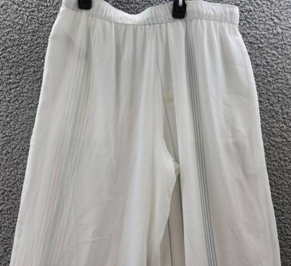 Calvin Klein Multi-Stripe Textured Wide-Leg Pants Women’s L Brilliant White