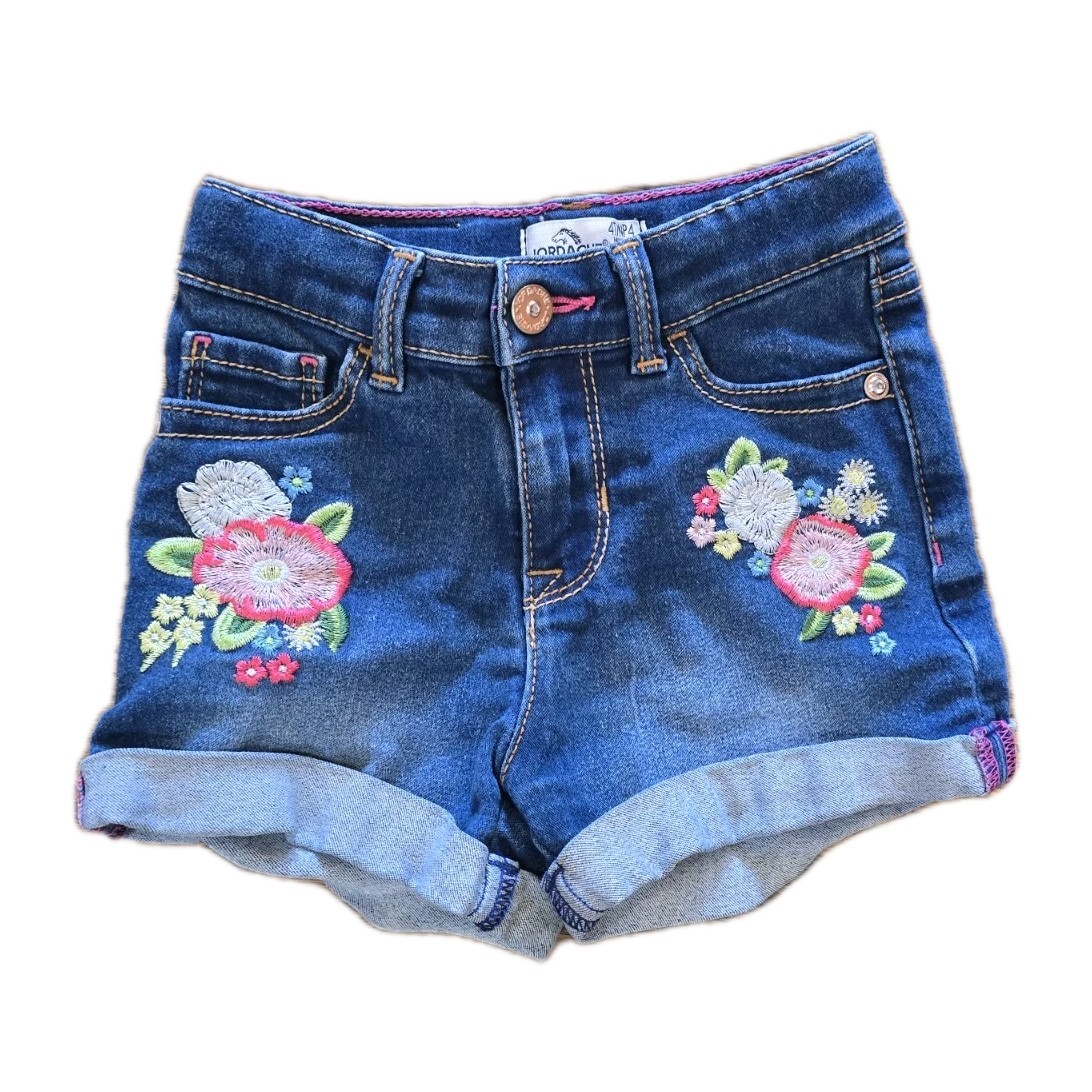 Jordache Denim Floral Embroidered Toddler Shorts 4T Rolled Hem