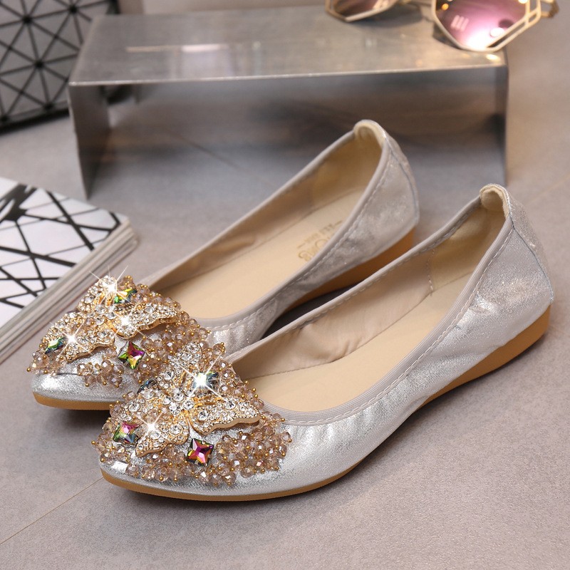 Rhinestone Butterfly Women’s Pointy Toe Shoes Slip On Loafers Flats Formal Chic