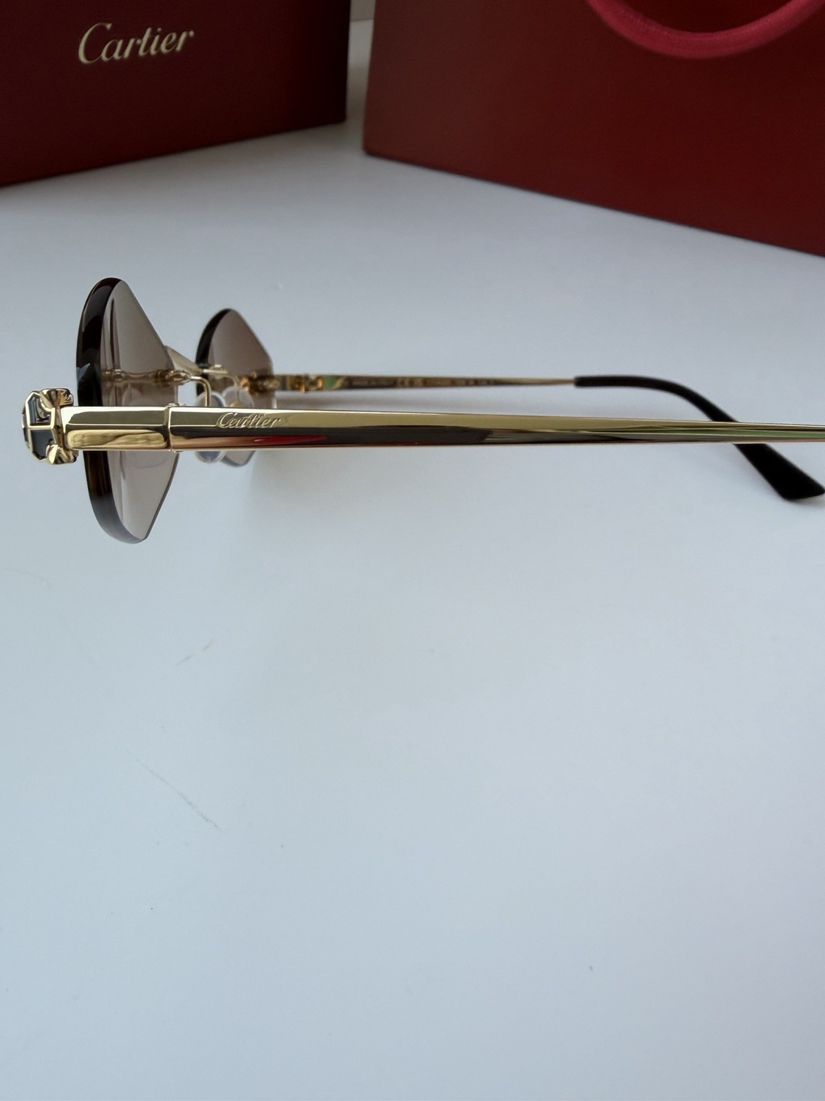 CARTIER Panthere De Cartier Sunglasses CT0433S 002 Gold Brown Lens AUTHENTIC