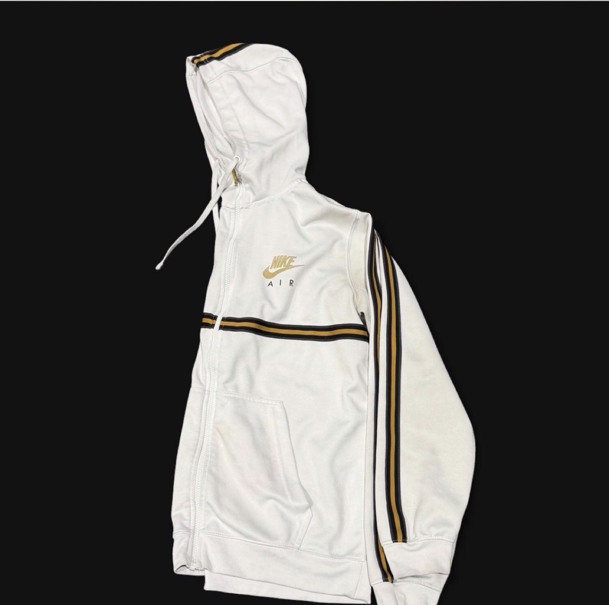 Vintage Nike Air Full Zip Hoodie Track Jacket White Gold Black Stripe Mens M Y2K