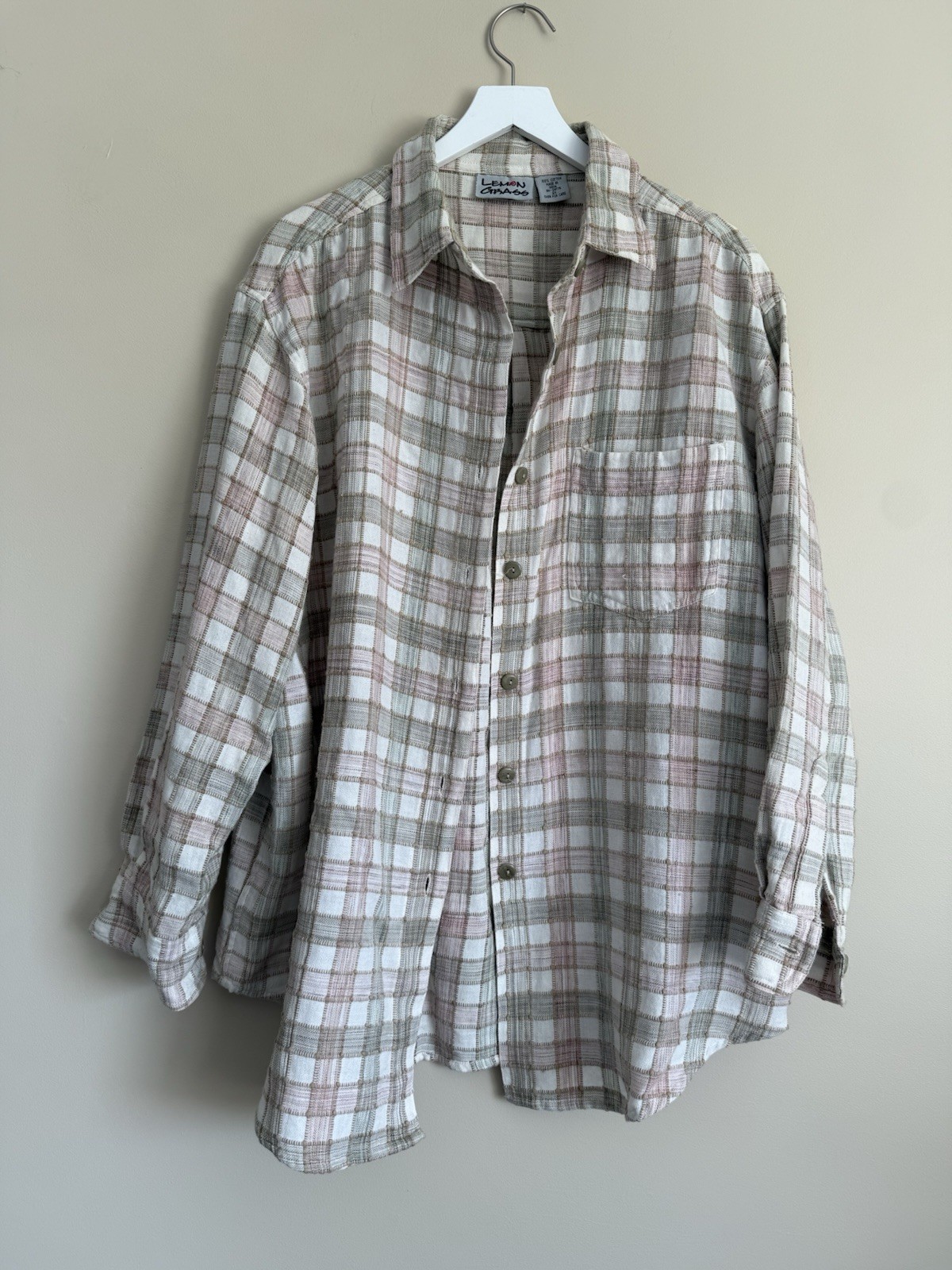 LEMON GRASS Plaid Button-up Shirt 100% Textured Weave Cotton Size 2X