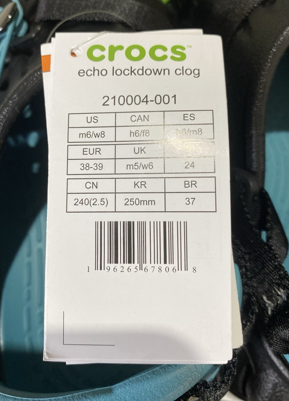 CROCS Limited Edition Echo Lockdown Mens Bungee Cord Black Blue Clogs