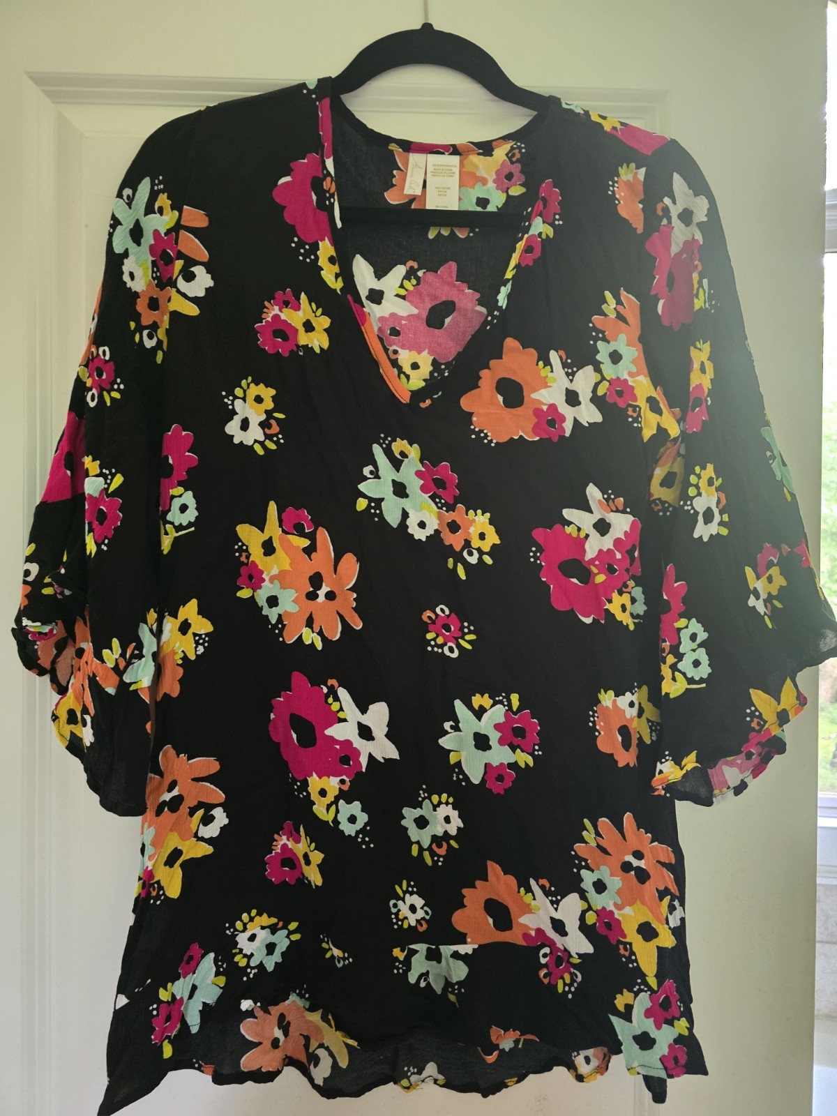 Anne Cole Flounce Tunic Swimsuit Coverup Women’s Size XS/S Floral and Black
