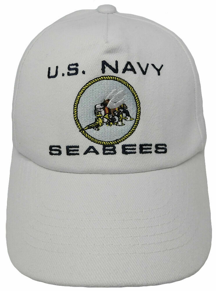 Embroidered Military White Navy Seabees Embroidered Baseball Hat Cap (RUF)