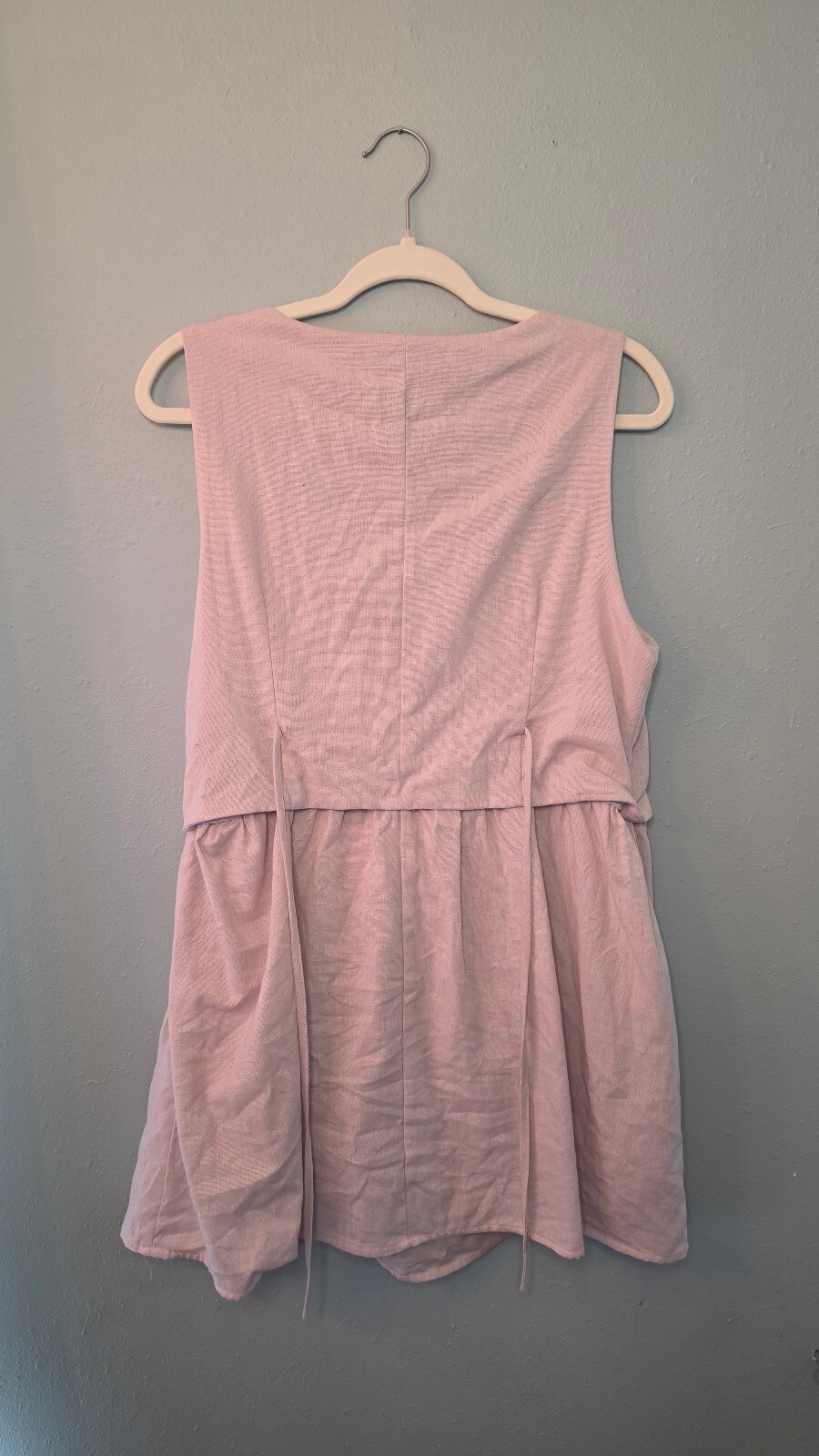Paper Heart Pink Button Front Sleeveless Mini Dress Tie Back Linen Blend XL