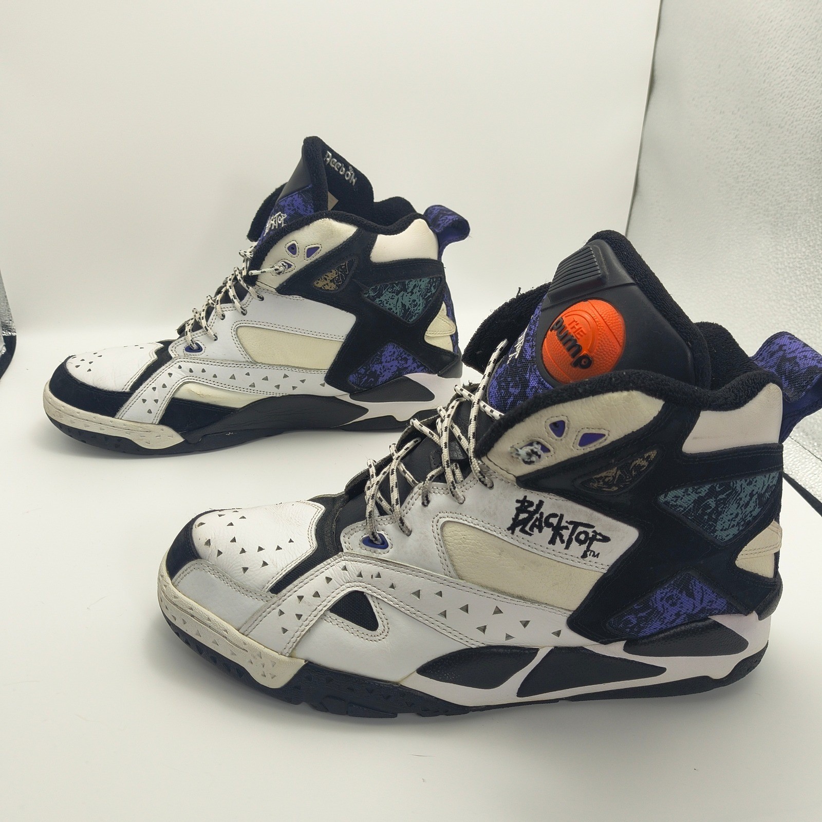 Reebok Pump Blacktop Battleground White Black Purple Mens Size 13 High Top