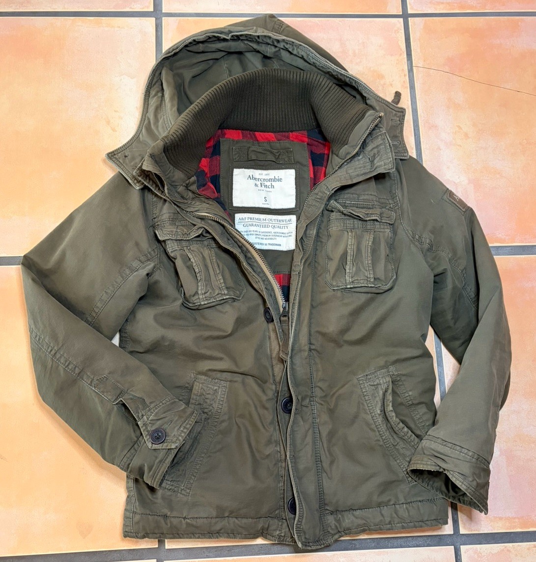 Y2K ABERCROMBIE & FITCH SMALL MENS UTILITY HEAVYWEIGHT OLIVE GREEN HOODIE JACKET