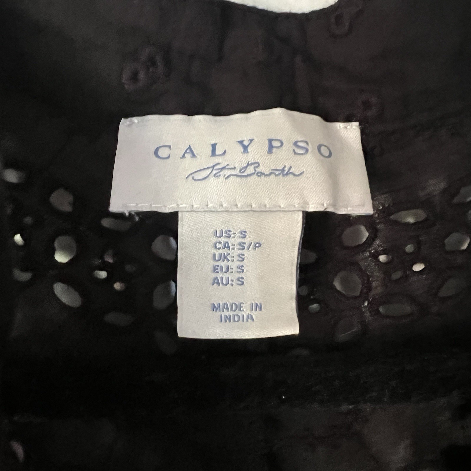 Calypso St Barth Embroidery Black Eyelet Bell Sleeve Cropped Relaxed Top SZ S