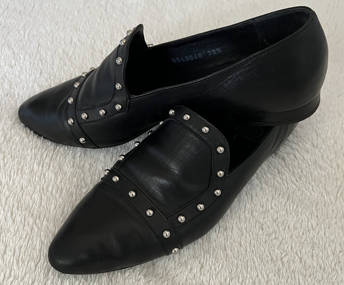 AGL Shoes Womens Black Leather Loafers Pointed Toe Slip On Casual Italy US 8