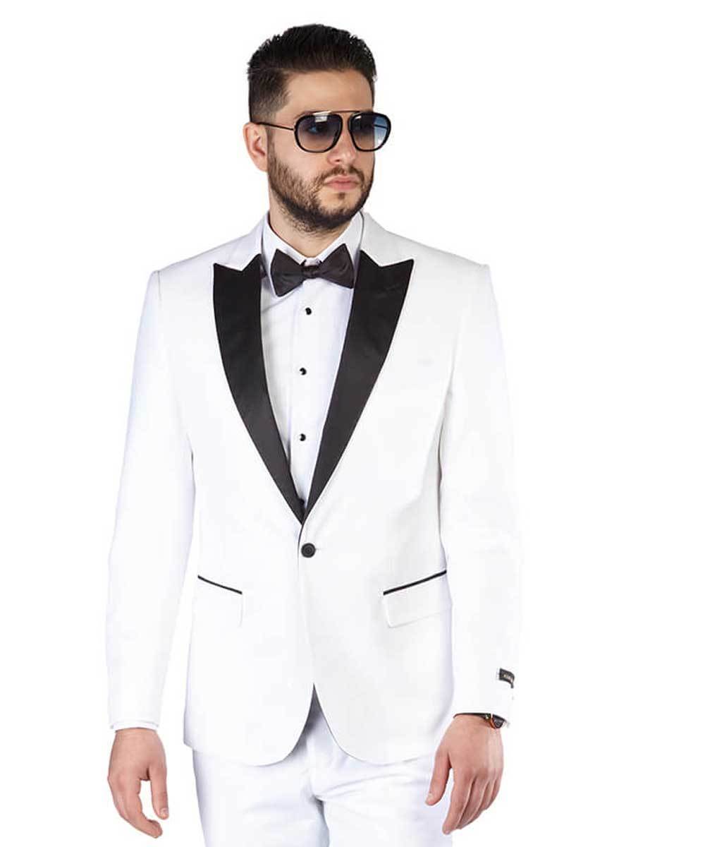 White Peak Lapel Dinner Jacket Tuxedo Slim Fit 1 Button Blazer By AZAR MAN